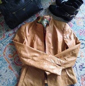DANIER ostrich leather moto jacket mandarin collar